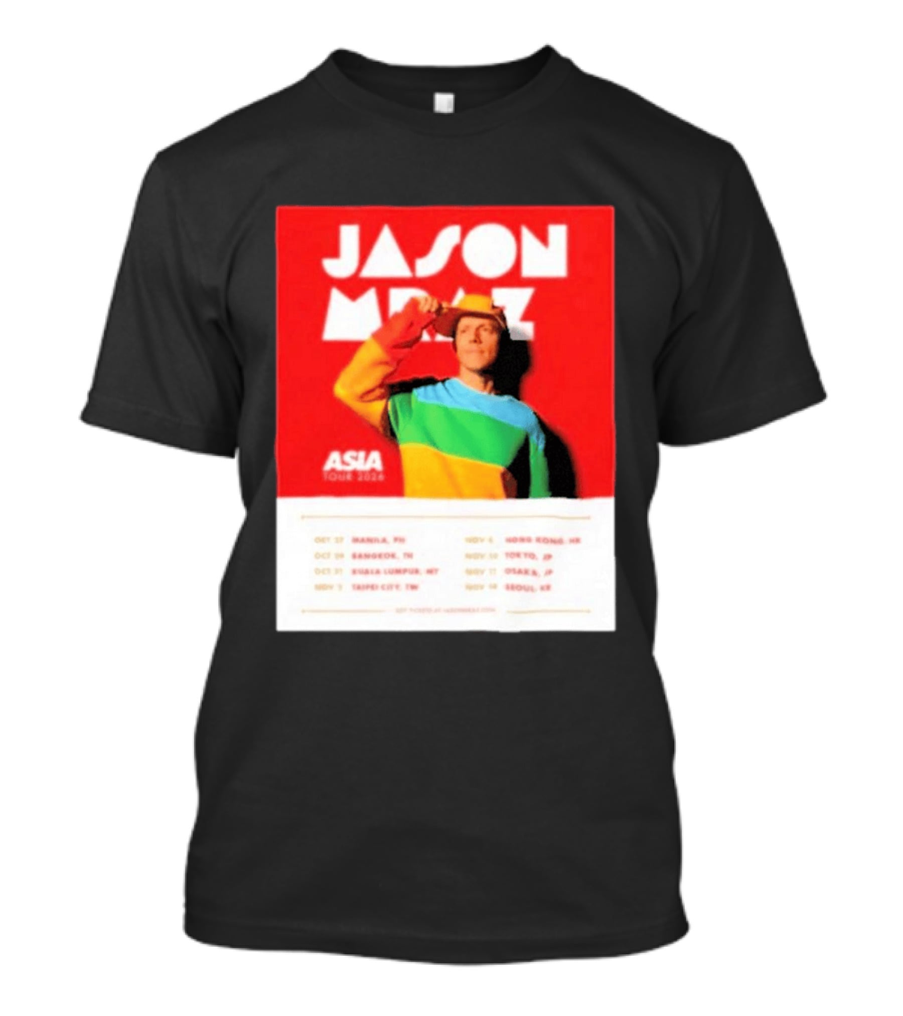 Jason Mraz Asia Tour Manila Bangkok Kuala Lumpur Taipei Hong Kong Tokyo Osaka Seoul 2026 T-Shirt