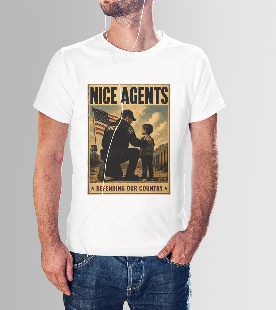 Nice Agents Defending Our Country Flag Patch Officer And Child T-Shirt