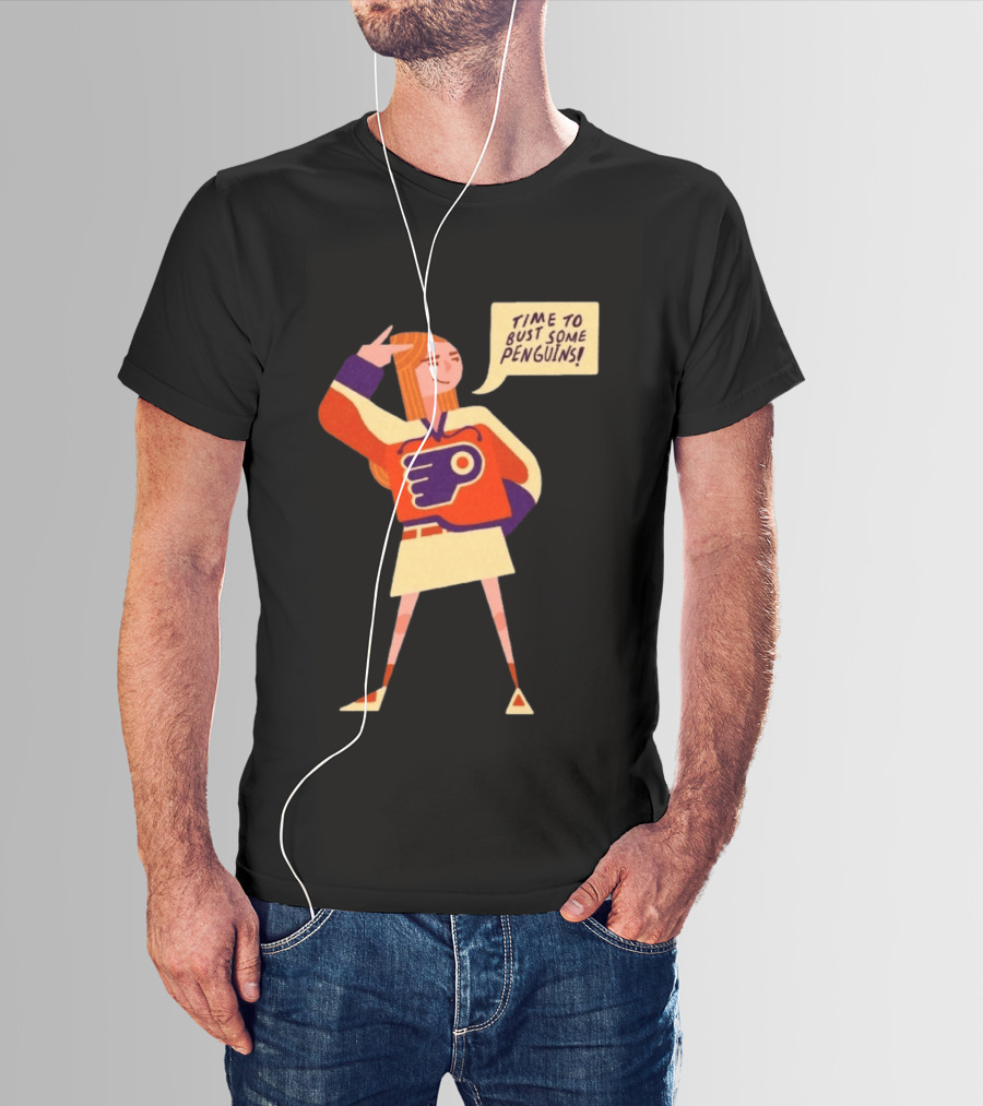 Philadelphia Flyers Time To Bust Some Penguins Retro Cartoon T-Shirt