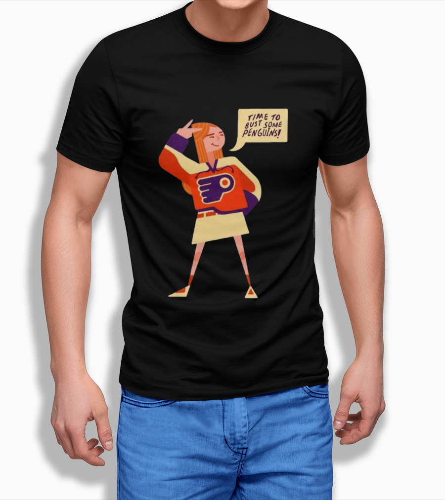 Philadelphia Flyers Time To Bust Some Penguins Retro Cartoon T-Shirt