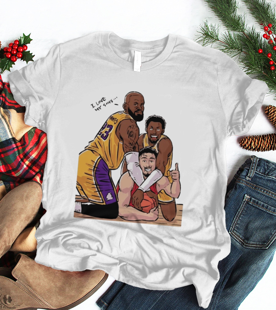 Lebron James Lakers Family Bronny Sengun Cartoon Basketball Scene T-Shirt