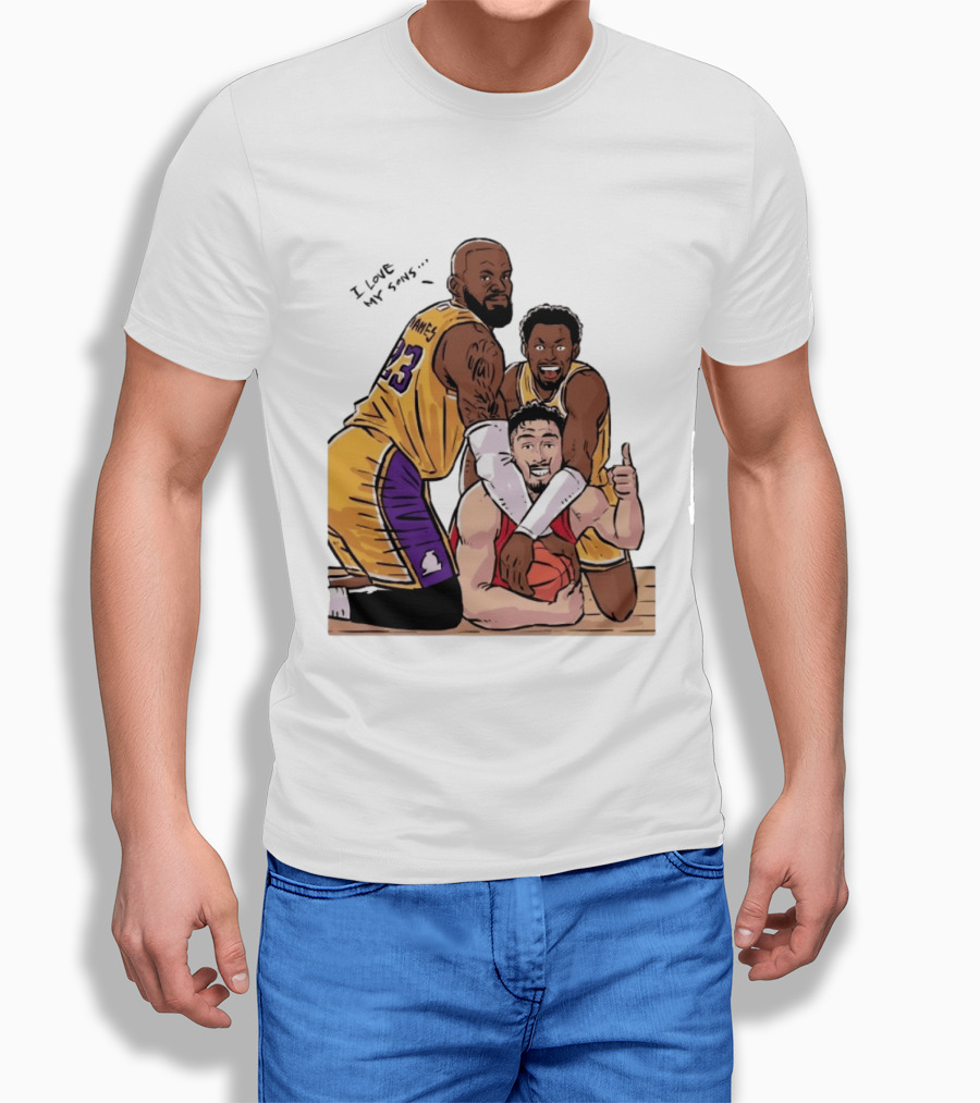 Lebron James Lakers Family Bronny Sengun Cartoon Basketball Scene T-Shirt