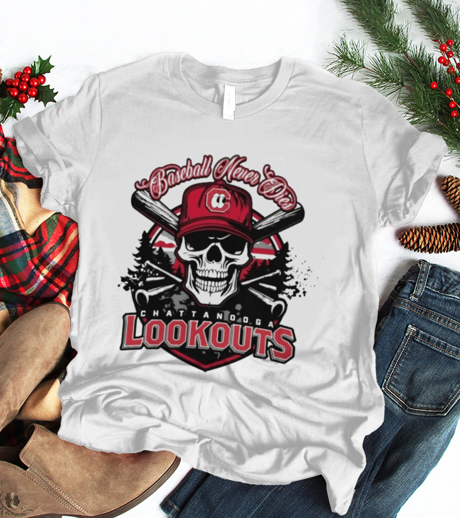 Chattanooga Lookouts Twisted River Skull Bats T-Shirt