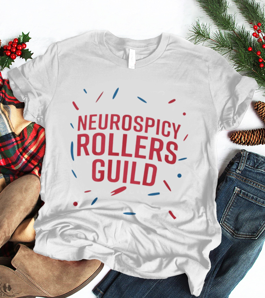 Neurospicy Rollers Guild Colorful Text Design With Red And Blue Accents T-Shirt
