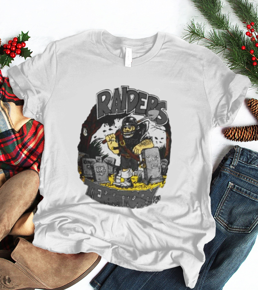 Raiders Territory Cartoon Character With Shovel And Tombstones T-Shirt