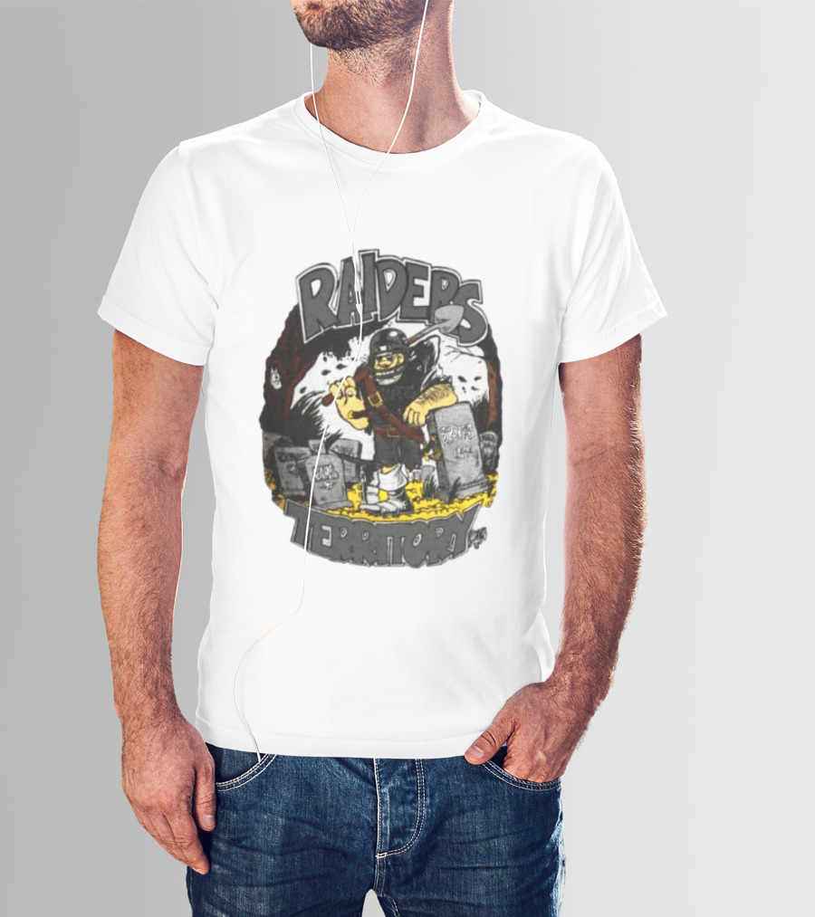 Raiders Territory Cartoon Character With Shovel And Tombstones T-Shirt
