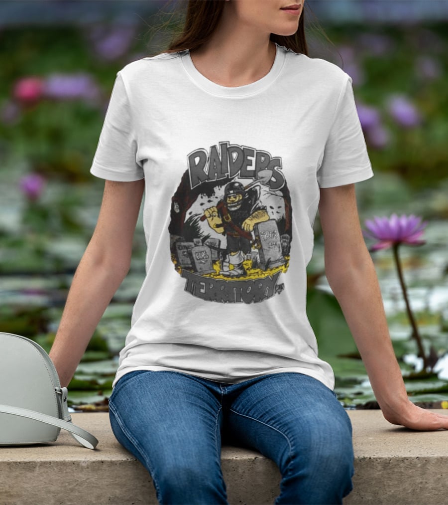 Raiders Territory Cartoon Character With Shovel And Tombstones T-Shirt
