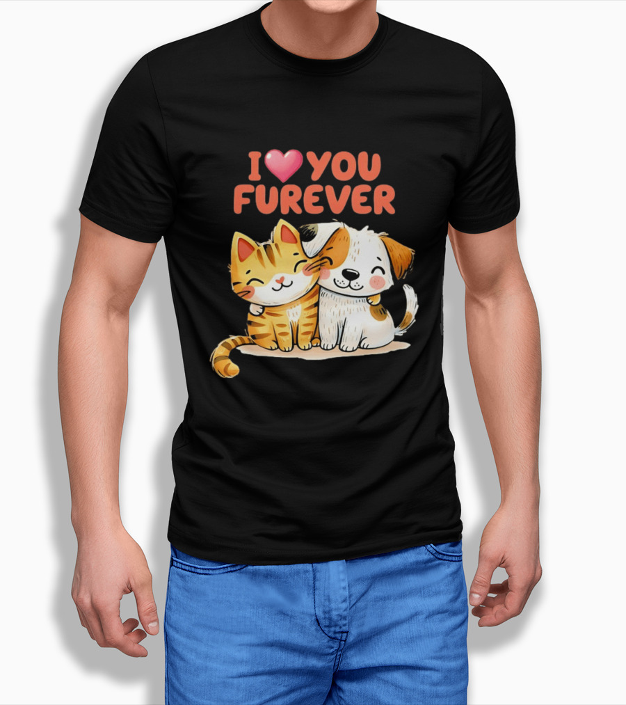 I Love You Furever Cat Hugging Dog T-Shirt