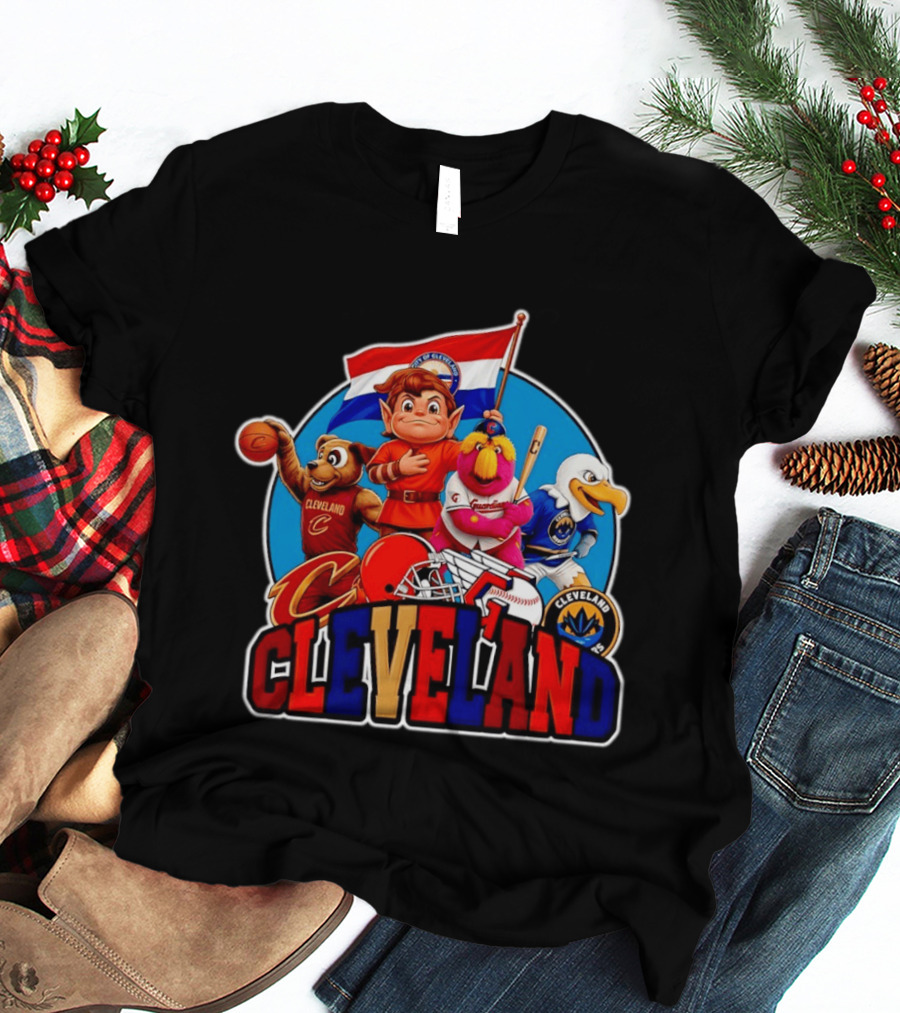 Cleveland City Mascots Cavaliers Guardians Browns Blue Jackets T-Shirt