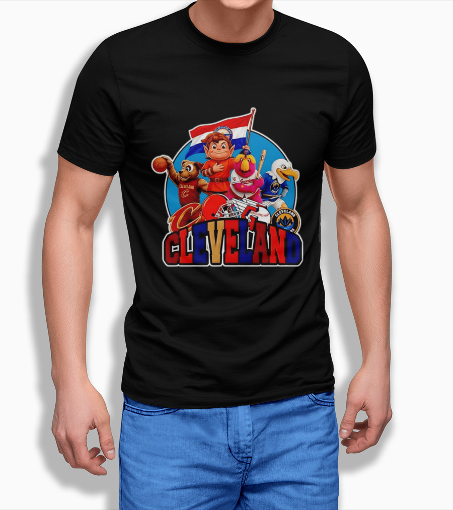 Cleveland City Mascots Cavaliers Guardians Browns Blue Jackets T-Shirt