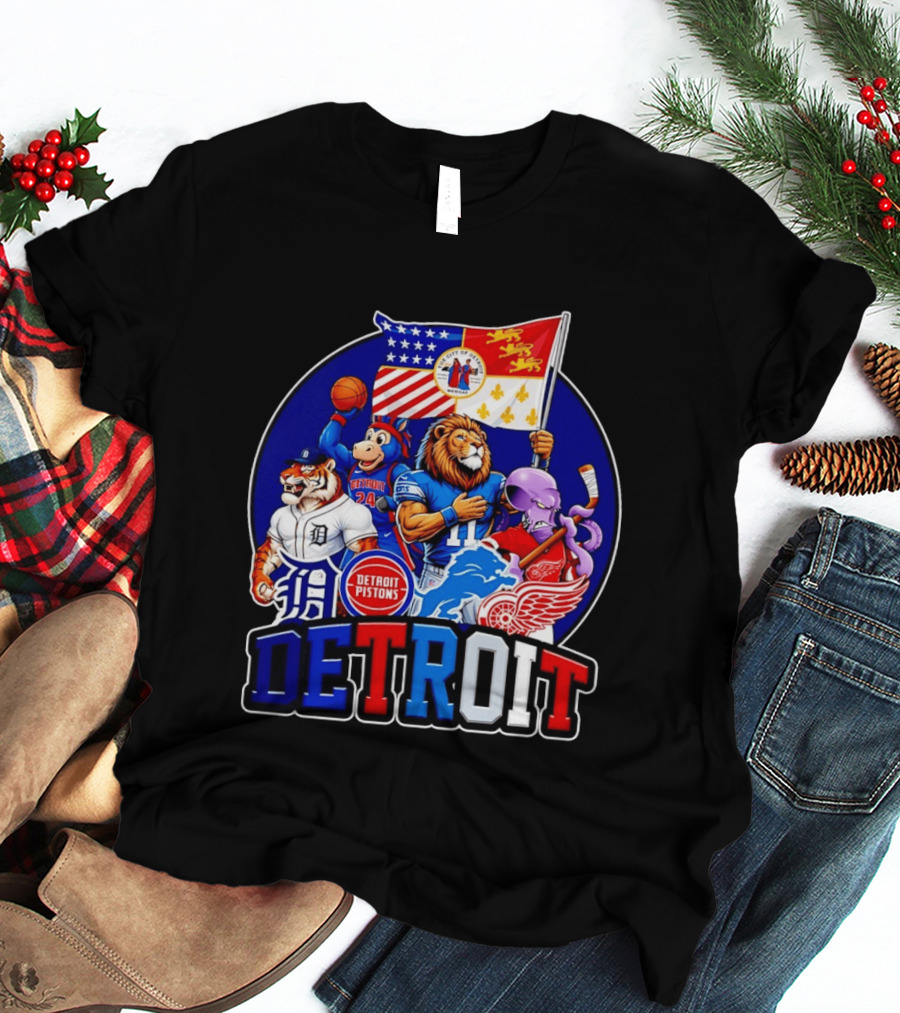 Detroit Pistons Tigers Lions Red Wings City Of Detroit Sports Mascots T-Shirt