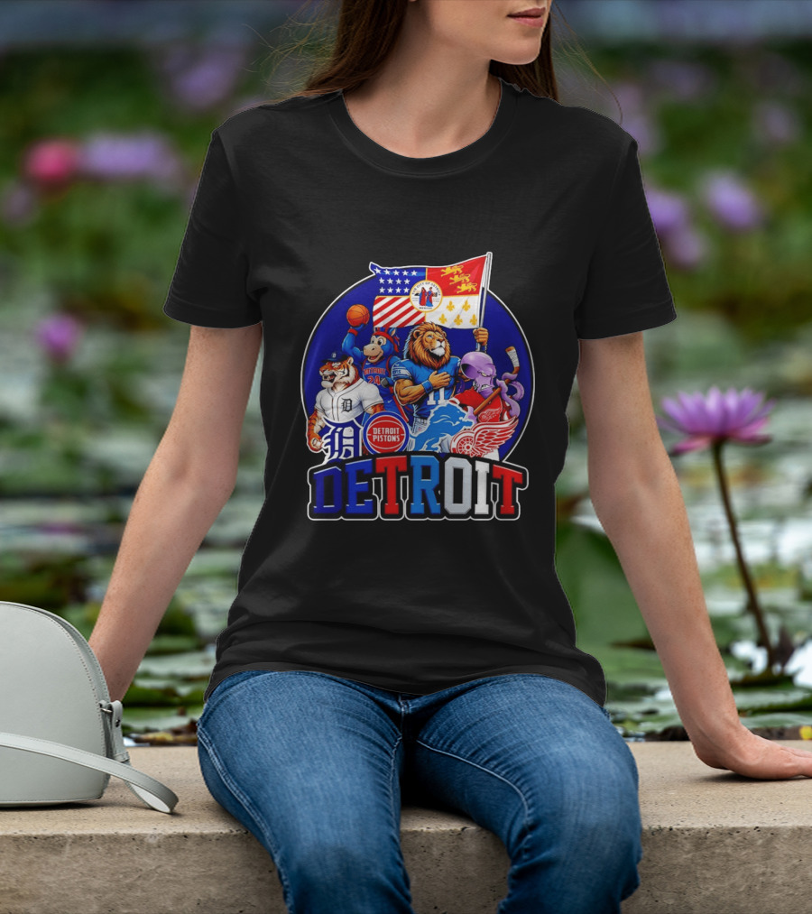 Detroit Pistons Tigers Lions Red Wings City Of Detroit Sports Mascots T-Shirt