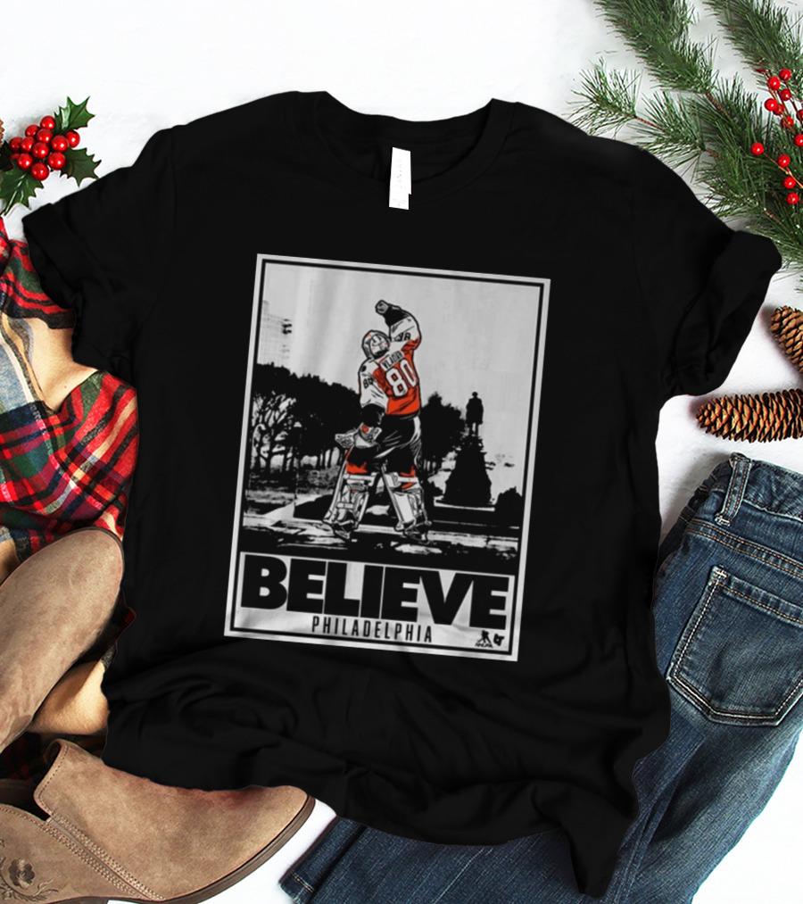 Dan Vladar 80 Jersey Believe Philadelphia Statue Hockey Scene T-Shirt