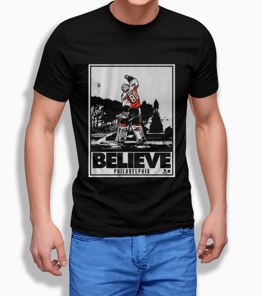 Dan Vladar 80 Jersey Believe Philadelphia Statue Hockey Scene T-Shirt