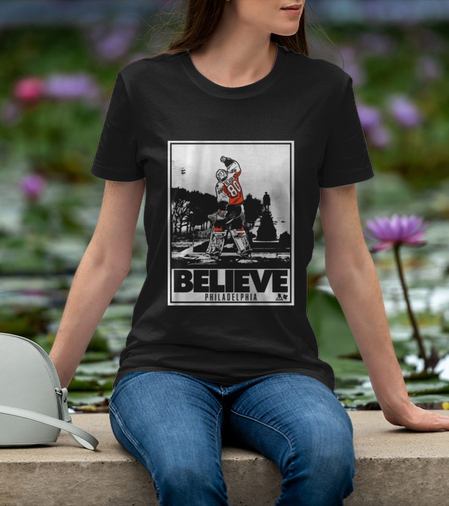Dan Vladar 80 Jersey Believe Philadelphia Statue Hockey Scene T-Shirt