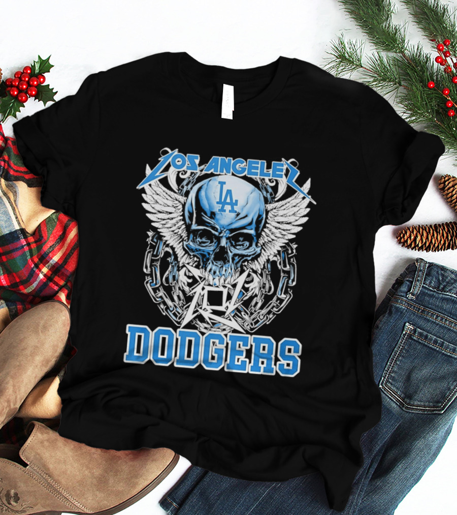 Los Angeles Dodgers Skull Wings And Chains T-Shirt