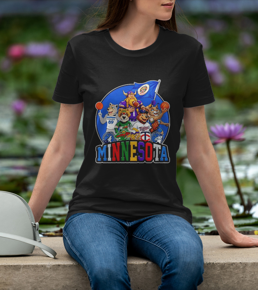 Minnesota Sports Team Characters Vikings Wolves Twins Wild Logos T-Shirt