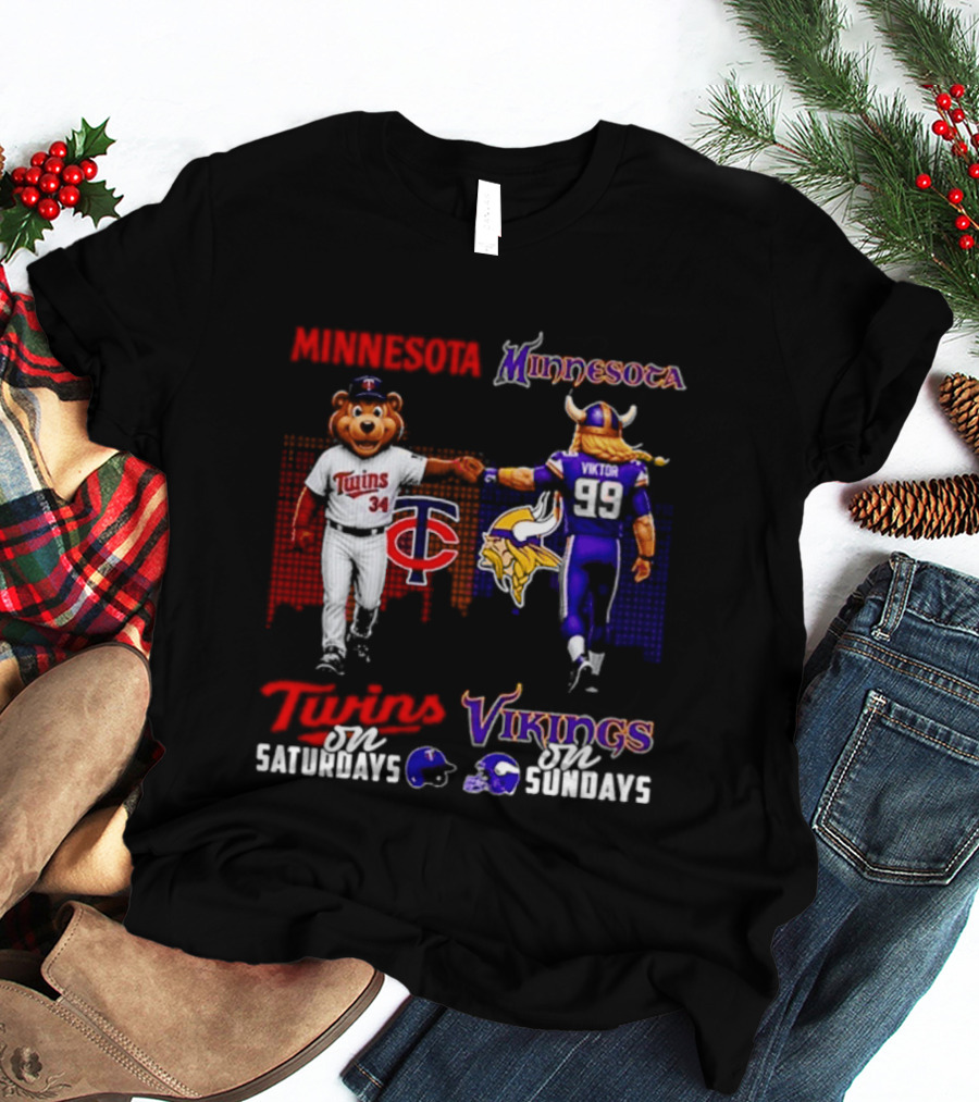 Minnesota Twins Saturdays Vs Vikings Sundays Sports Mashup T-Shirt