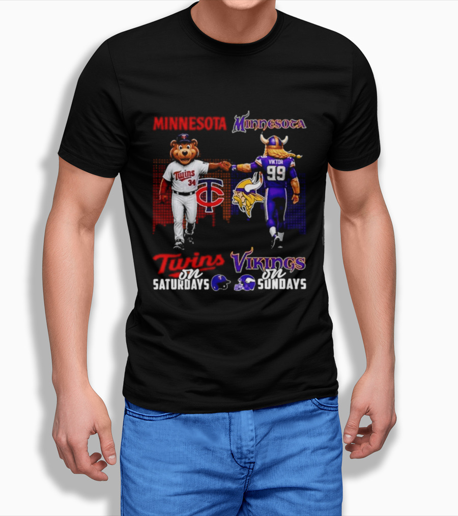 Minnesota Twins Saturdays Vs Vikings Sundays Sports Mashup T-Shirt