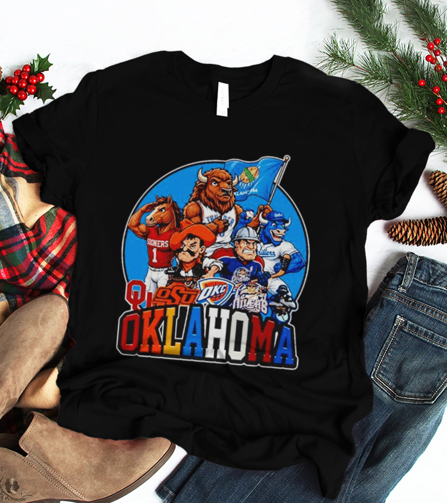 Oklahoma Sooners Cowboys Thunder Oilers Mascot Collage T-Shirt