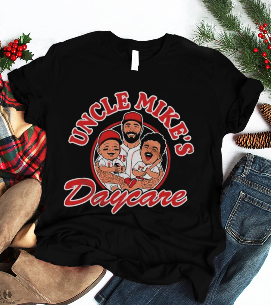 Uncle Mike's Daycare 75 Red Cap Family Fun Sports Team T-Shirt