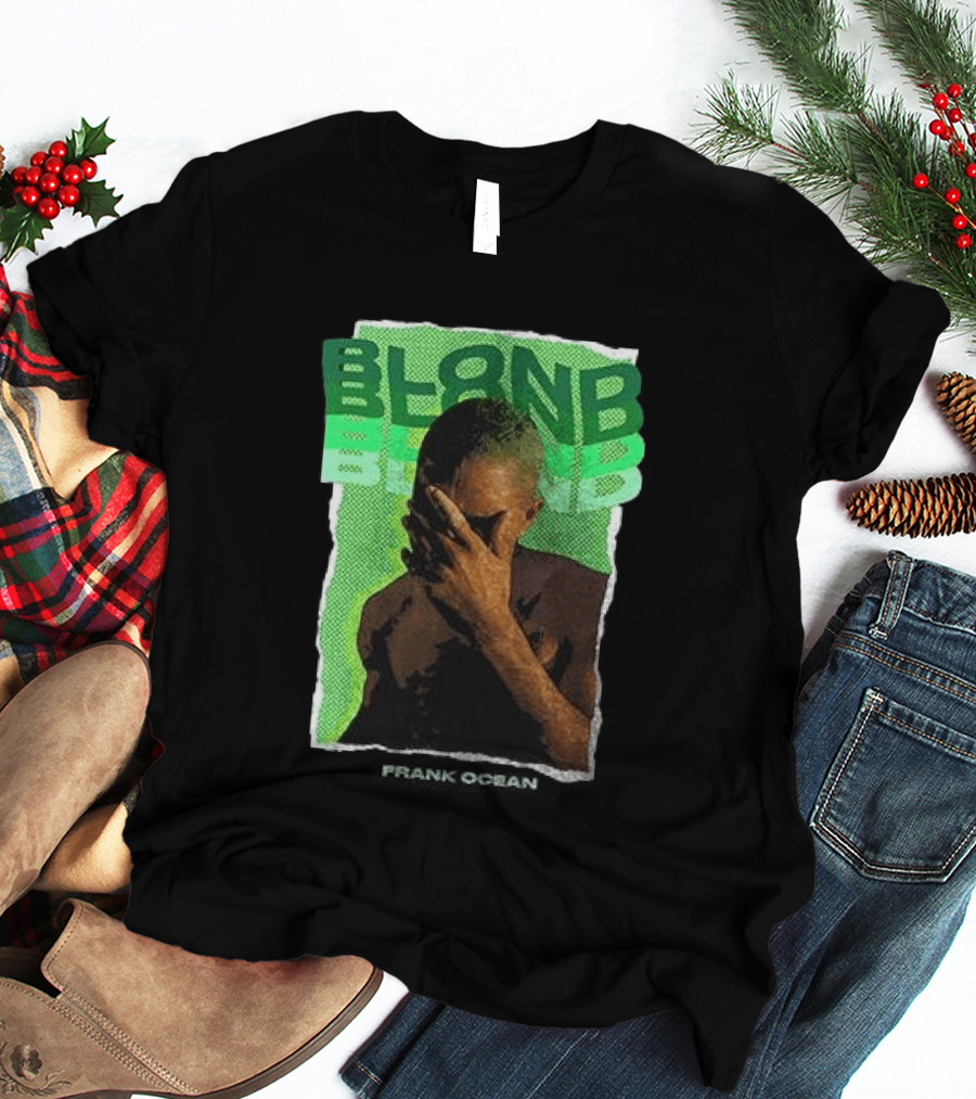 BLOND Frank Ocean Album Cover Art With Green Text And Contemplative Pose T-Shirt