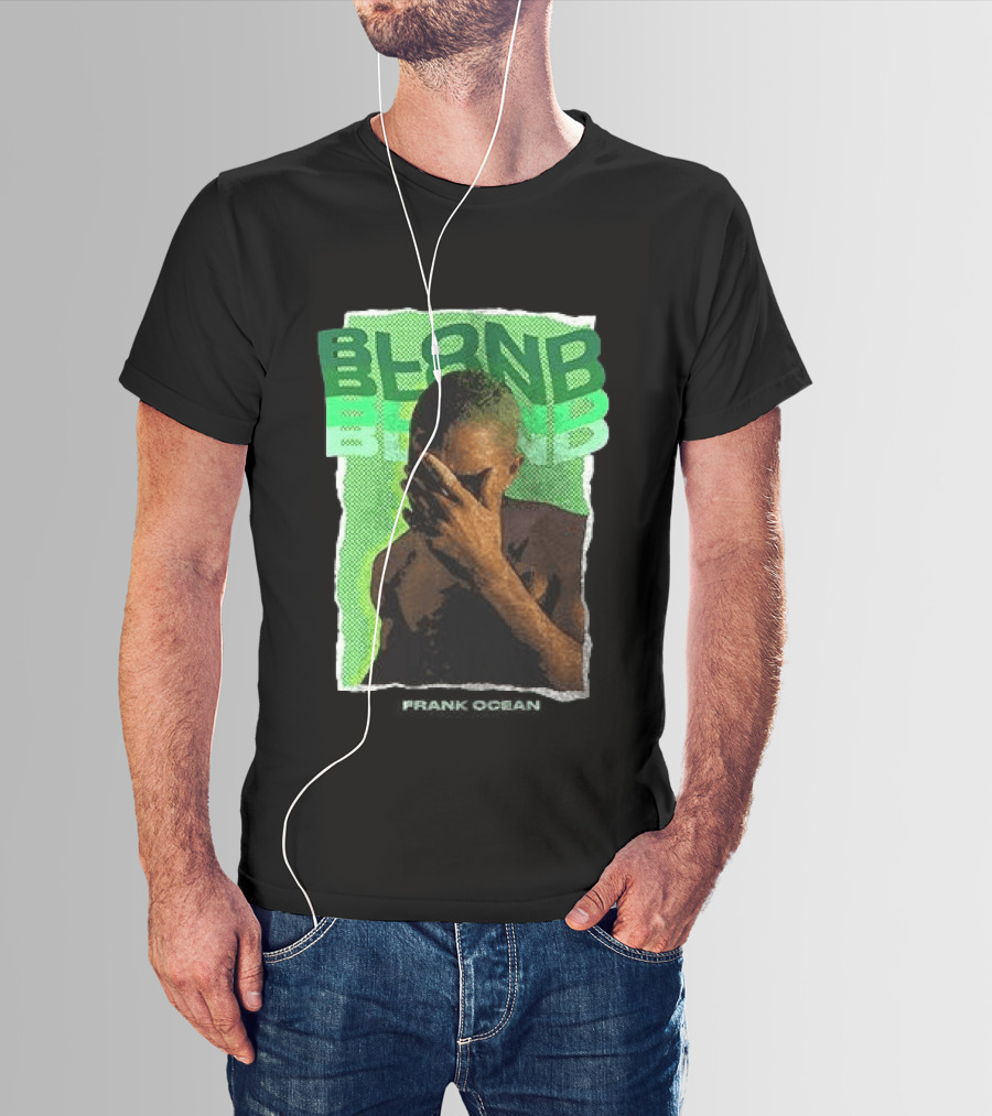 BLOND Frank Ocean Album Cover Art With Green Text And Contemplative Pose T-Shirt