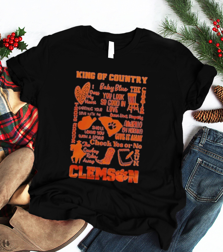 King Of Country Clemson Tigers Baby Blue Amarillo Check Yes Or No T-Shirt