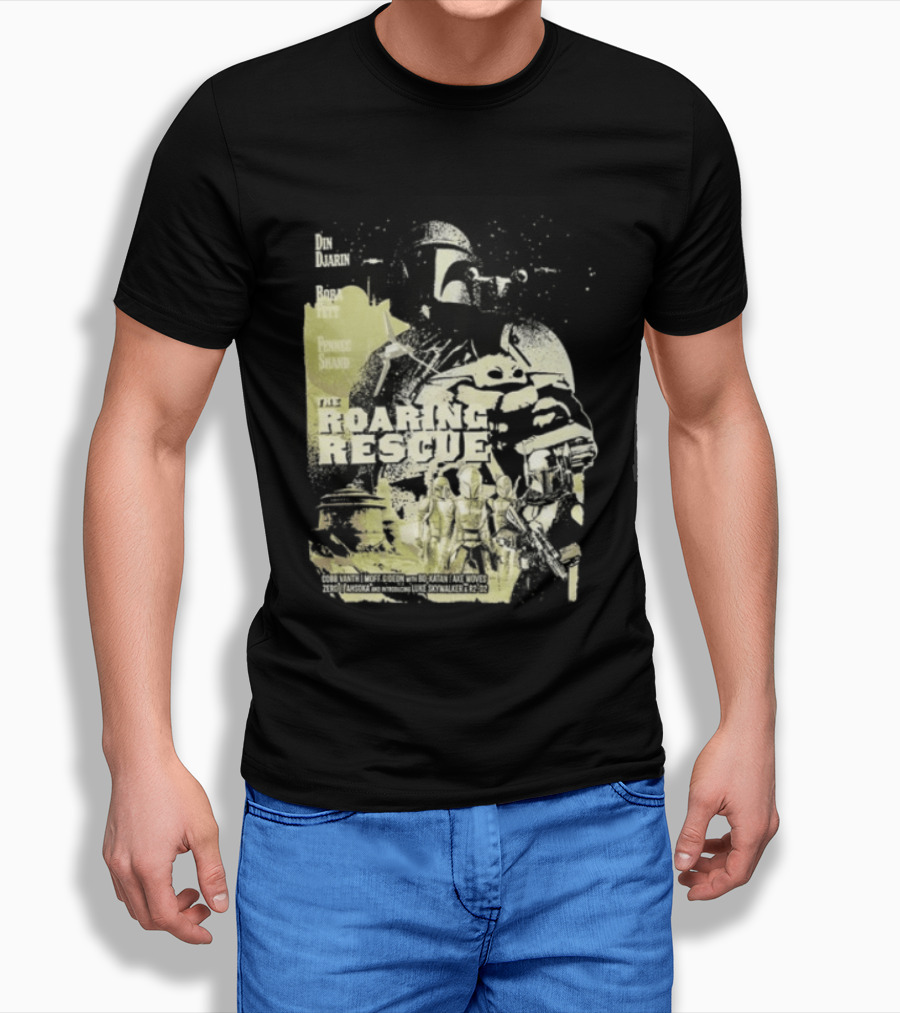 Heroes Villains Star Wars Din Djarin Boba Fett Fennec Shand Roaring Rescue 2026 T-Shirt