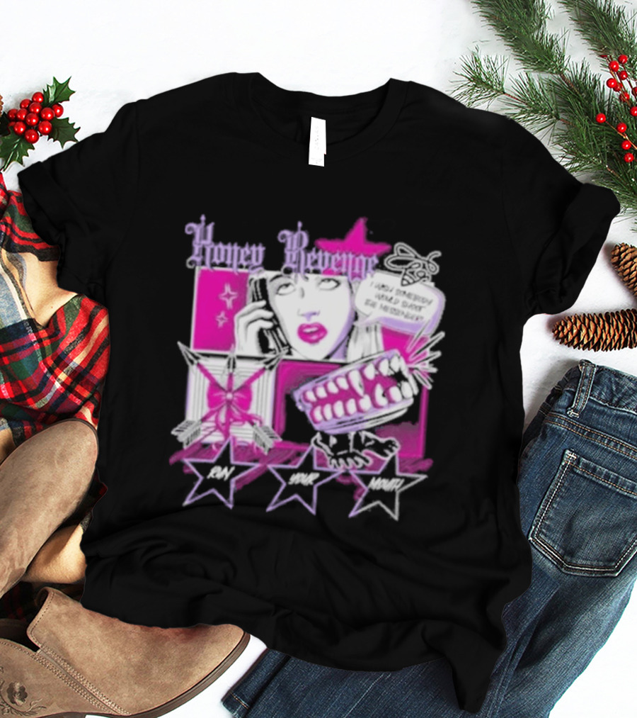 Honey Revenge Comic Style Pink And Black Lips Starburst T-Shirt