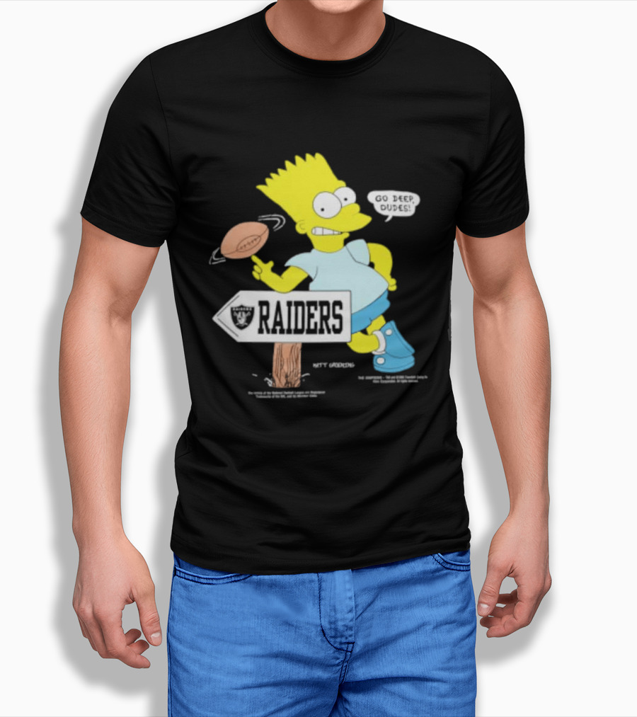 Raiders Bart Simpson Football Spin Near Raiders Sign T-Shirt