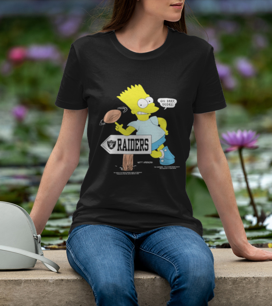Raiders Bart Simpson Football Spin Near Raiders Sign T-Shirt