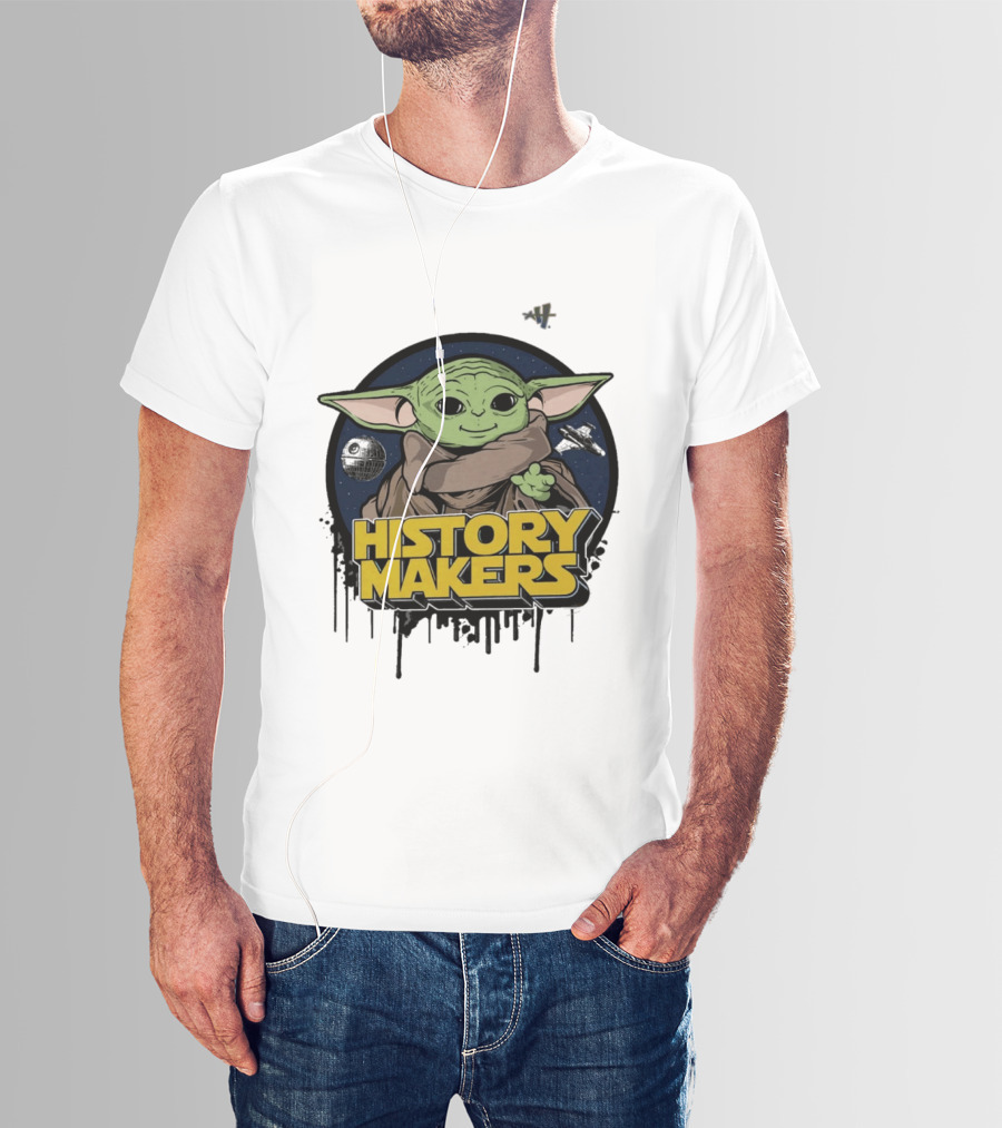 Baby Yoda History Makers Bold Text Starry T-Shirt