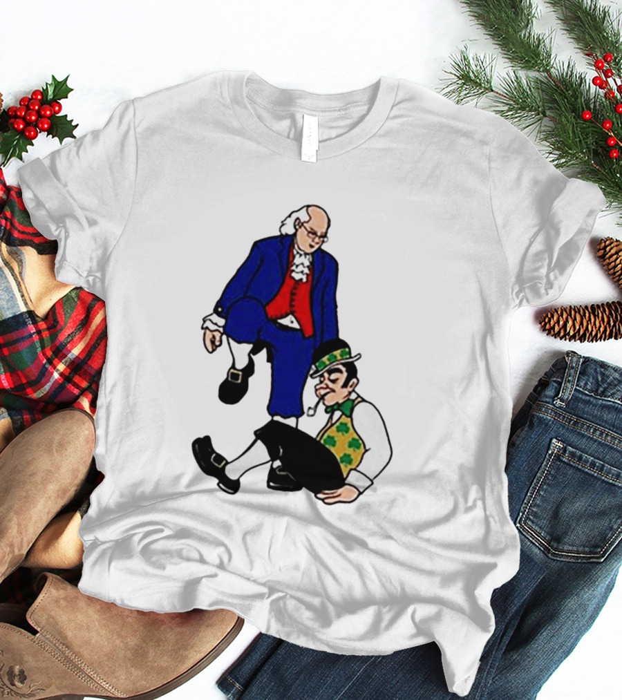 Ben Franklin Stepover Cartoon Colonial Vs Leprechaun T-Shirt