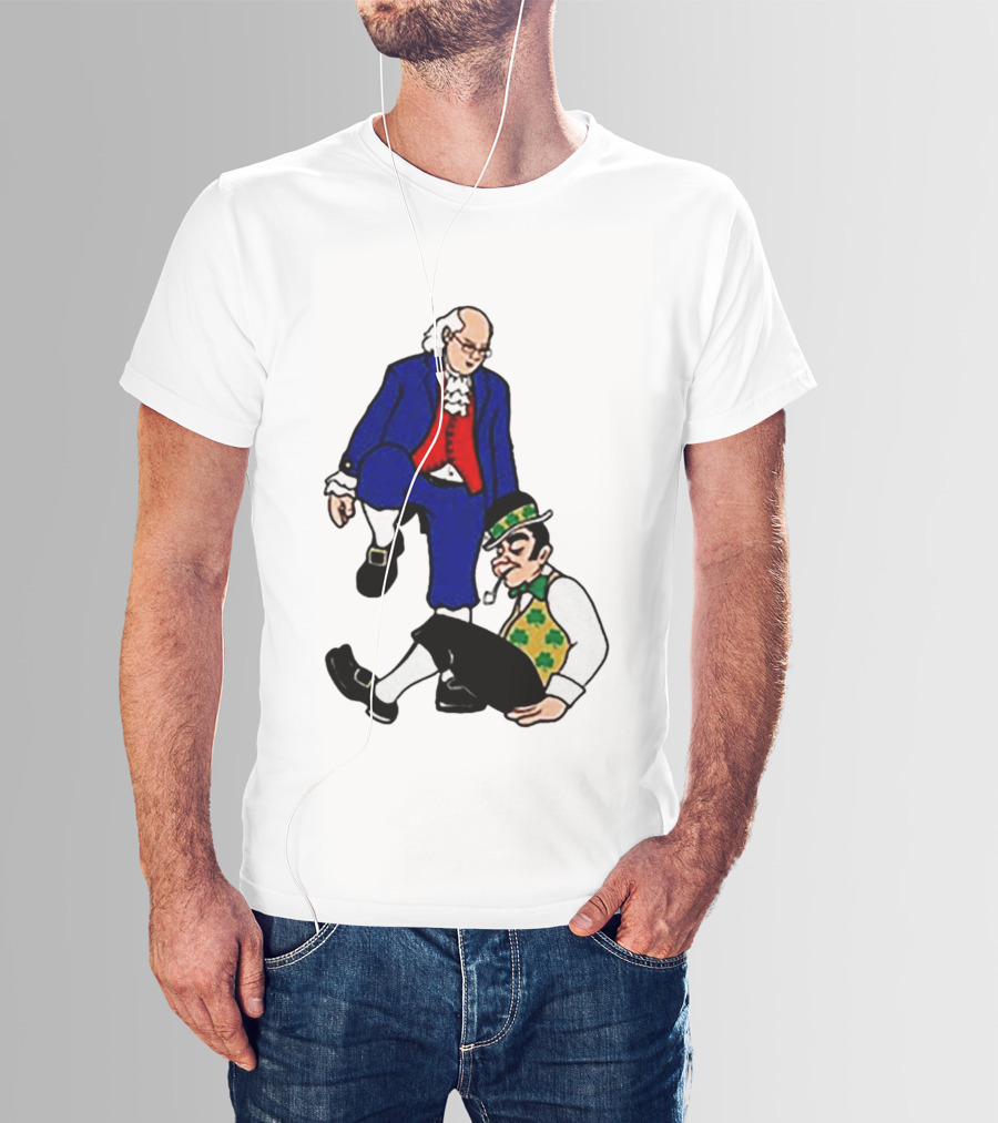 Ben Franklin Stepover Cartoon Colonial Vs Leprechaun T-Shirt
