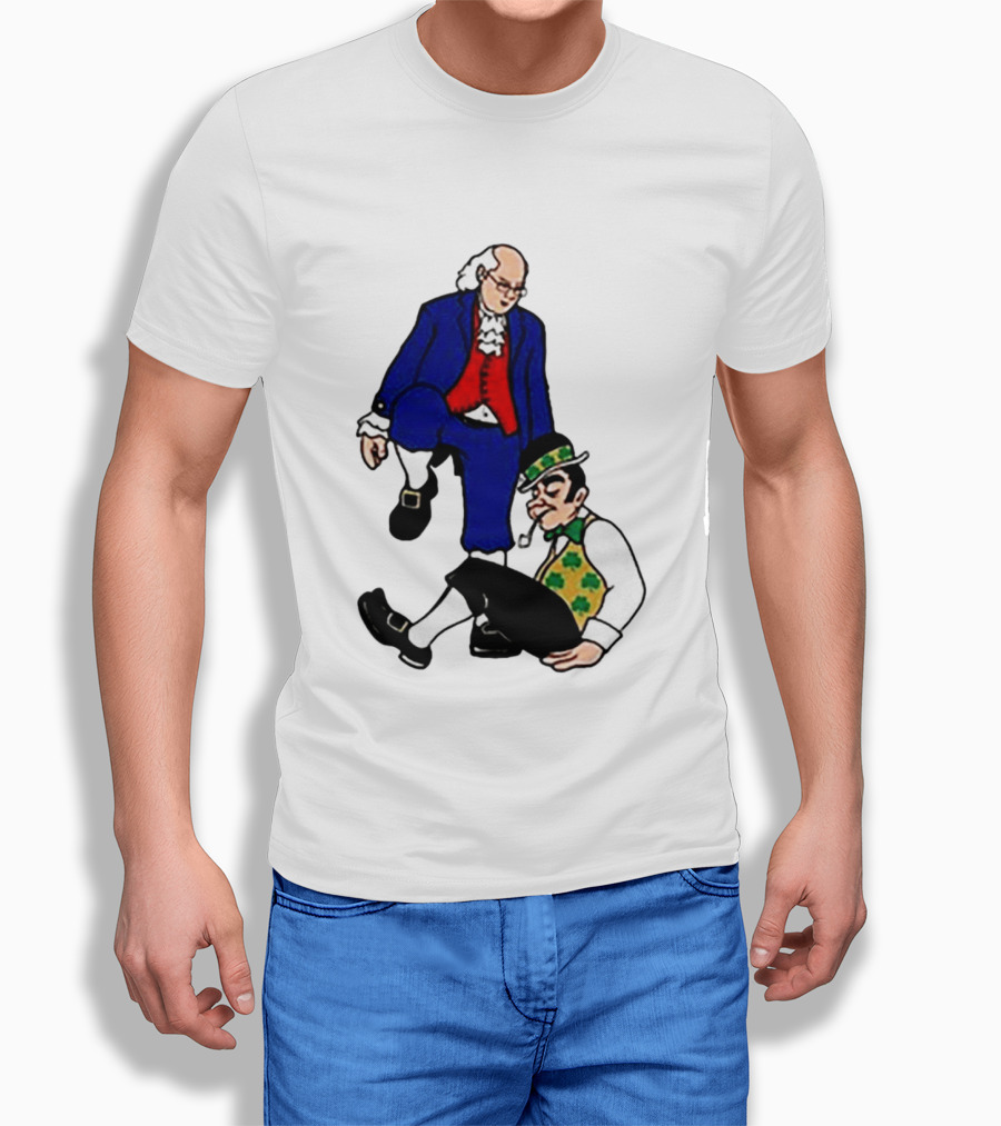 Ben Franklin Stepover Cartoon Colonial Vs Leprechaun T-Shirt