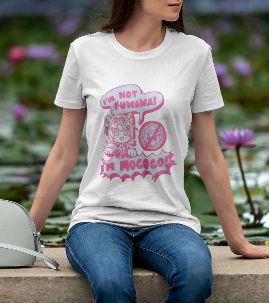 I'm Not Fuwawa I'm Mococo Anime Character Expression Pink And White Speech Bubbles T-Shirt
