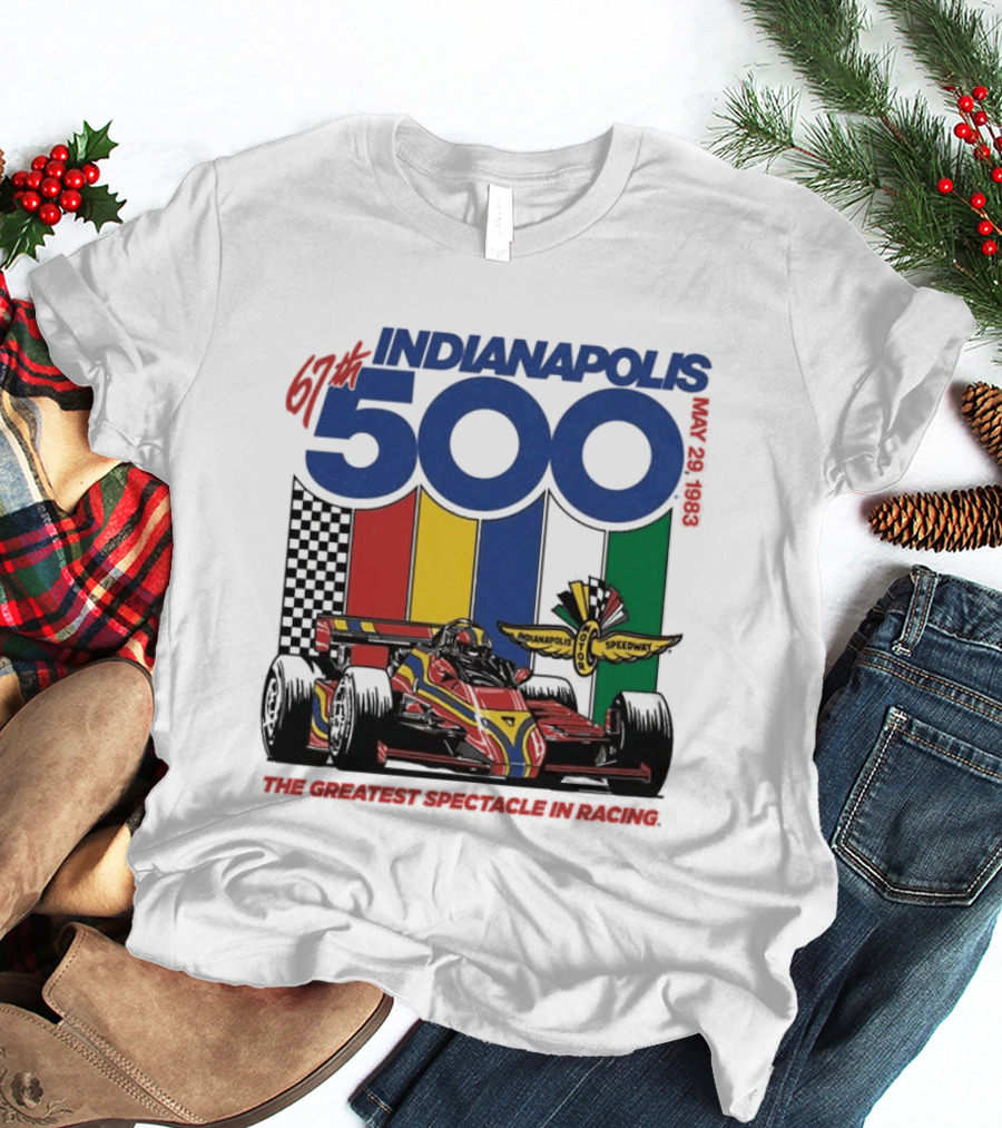 1983 Indianapolis 500 Racing Car With Speedway Wings And American Flag T-Shirt