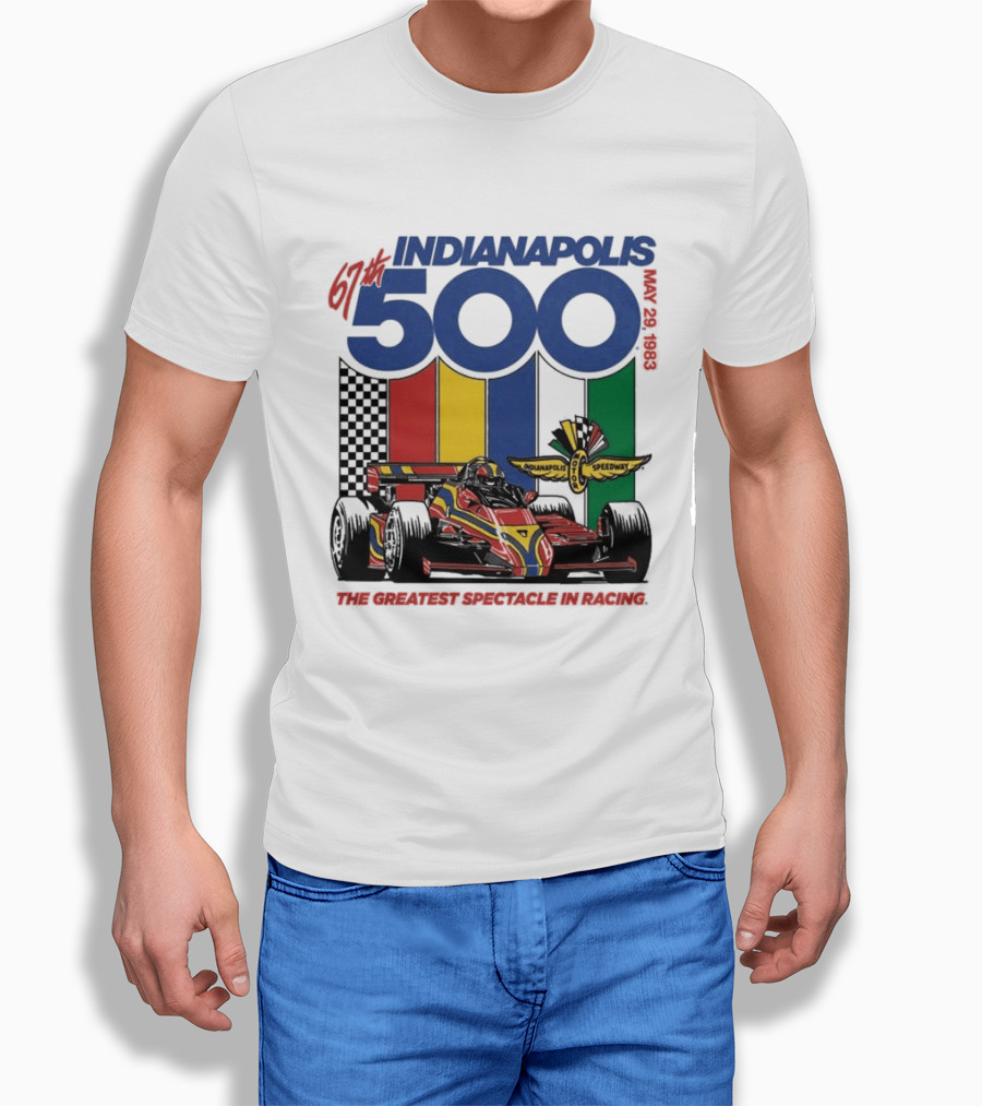 1983 Indianapolis 500 Racing Car With Speedway Wings And American Flag T-Shirt