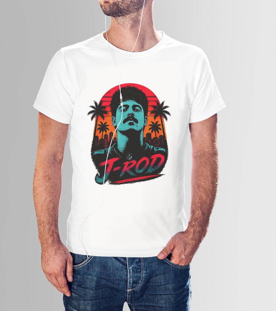 J Rod Retro Sunset Vibes With NFL And Palm Trees T-Shirt