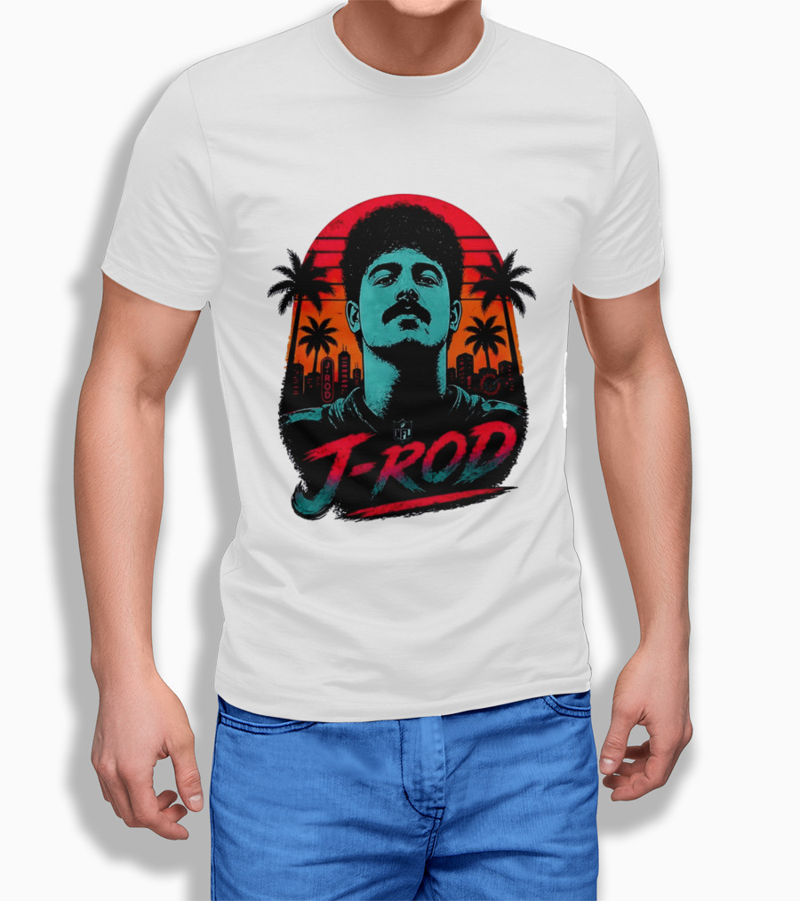J Rod Retro Sunset Vibes With NFL And Palm Trees T-Shirt