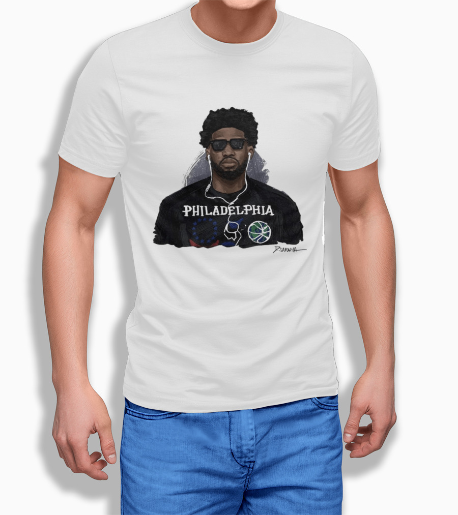 Philadelphia Basketball Sixers Joel Embiid Artwork By D. Sarana T-Shirt