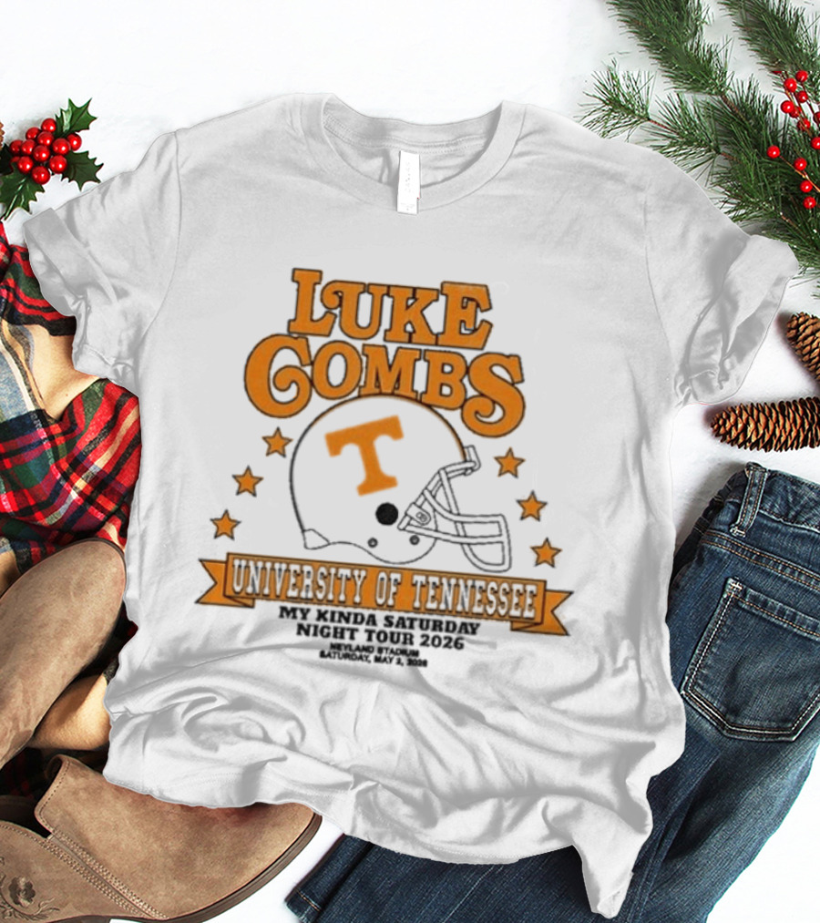 Luke Combs Neyland 05.02.2026 University Of Tennessee Football Helmet Stars Orange T-Shirt
