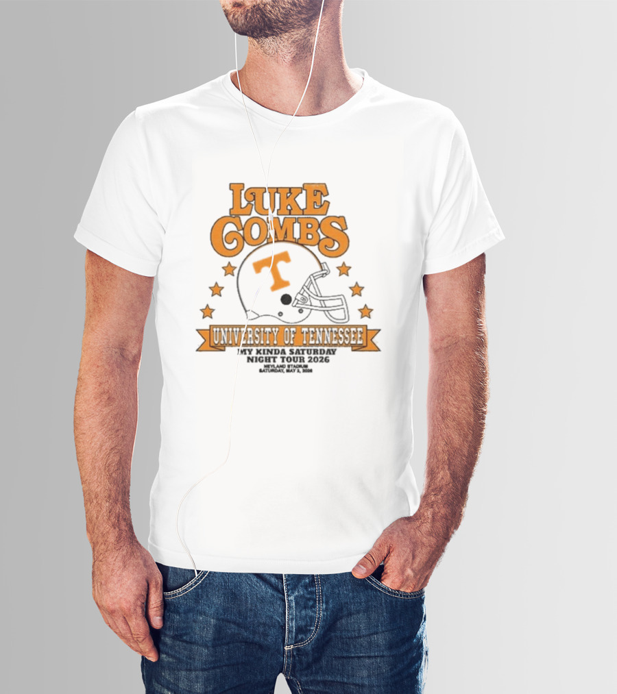 Luke Combs Neyland 05.02.2026 University Of Tennessee Football Helmet Stars Orange T-Shirt
