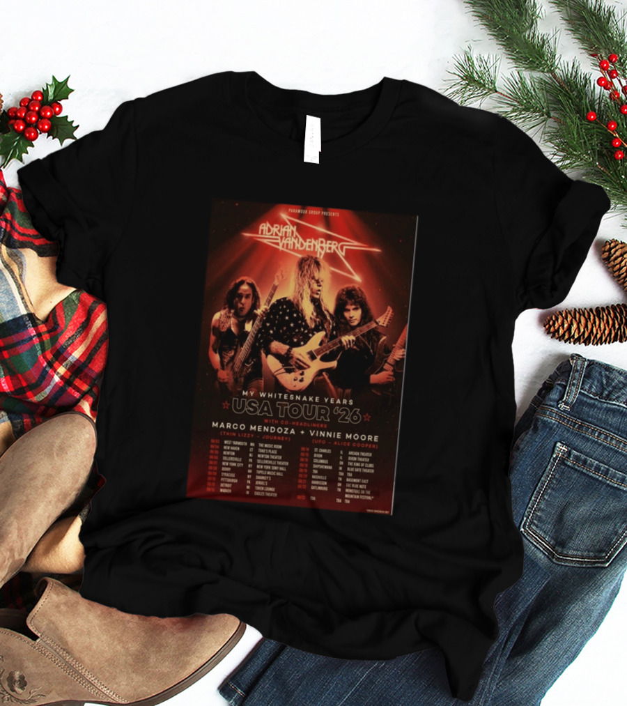 Paramour Group Presents Adrian Vandenberg My Whitesnake Years USA Tour 2026 With Marco Mendoza Vinnie Moore T-Shirt