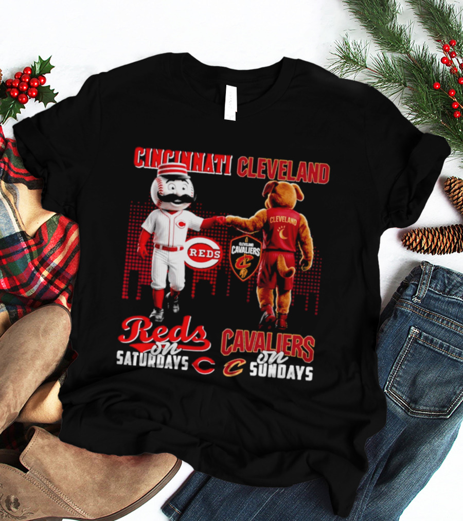 Cincinnati Reds Saturdays Vs Cleveland Cavaliers Sundays Skyline T-Shirt