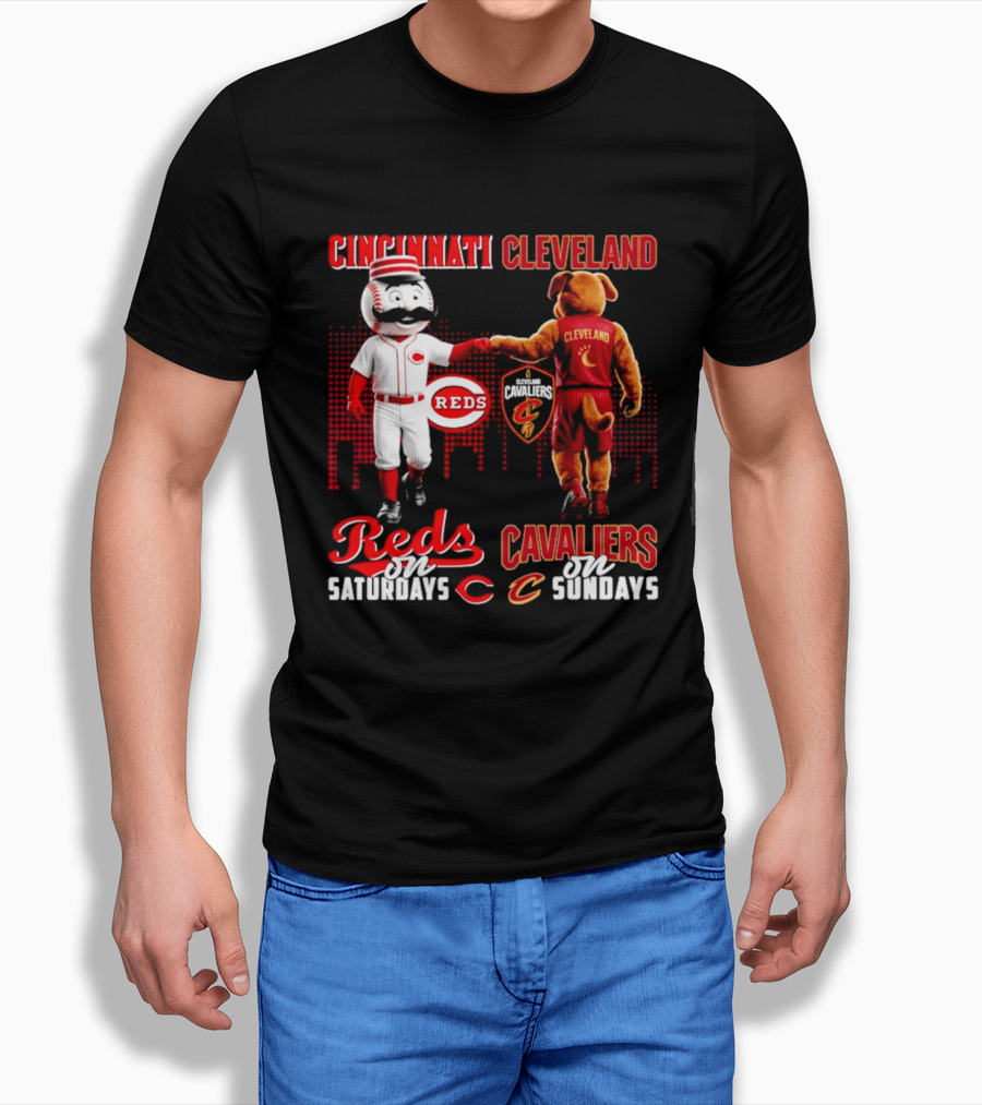 Cincinnati Reds Saturdays Vs Cleveland Cavaliers Sundays Skyline T-Shirt