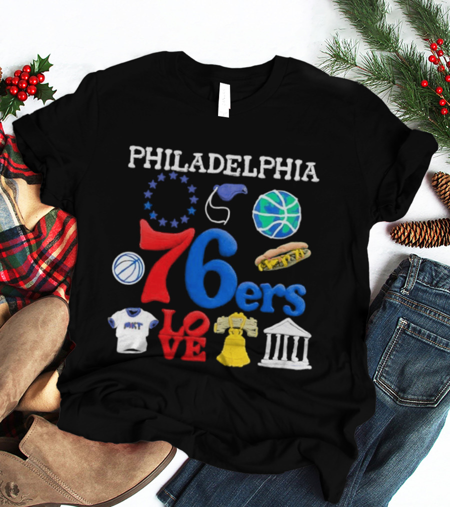 Philadelphia 76ers Claymation Icons Hot Dog Liberty Bell Basketball LOVE Statue City T-Shirt