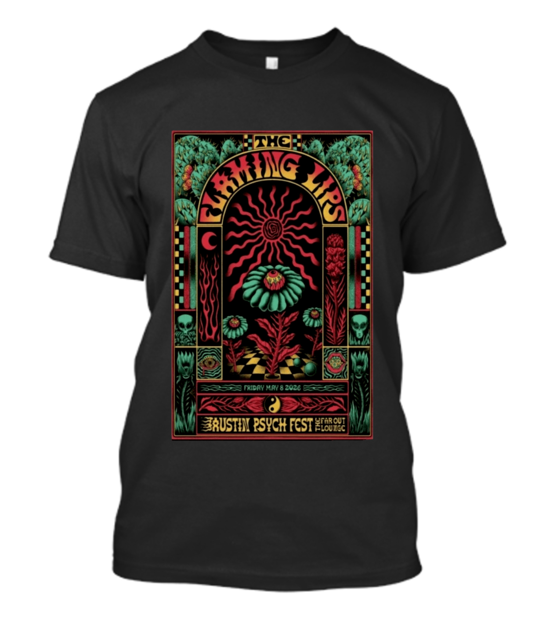 The Flaming Lips Austin Psych Fest May 8 2026 Far Out Lounge Psychedelic Art Skull Sunflower Moon T-Shirt