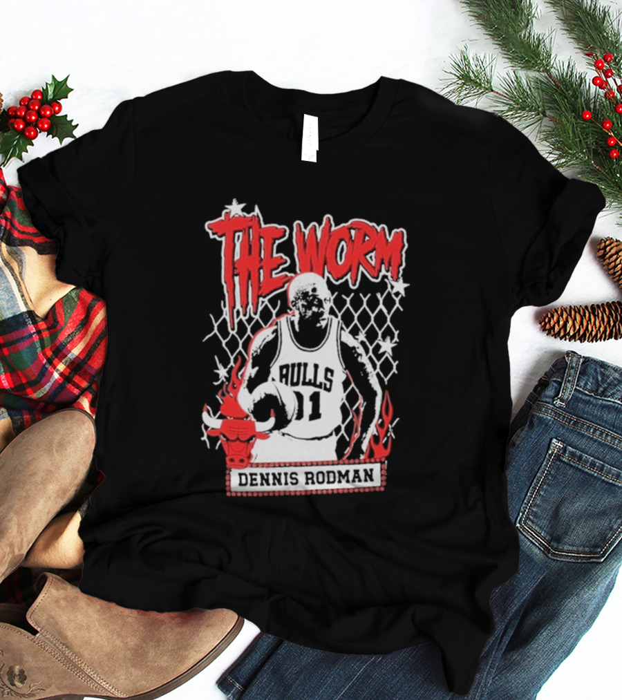 The Worm Dennis Rodman Bulls 91 Mitchell Ness NBA Street Player Chicago T-Shirt